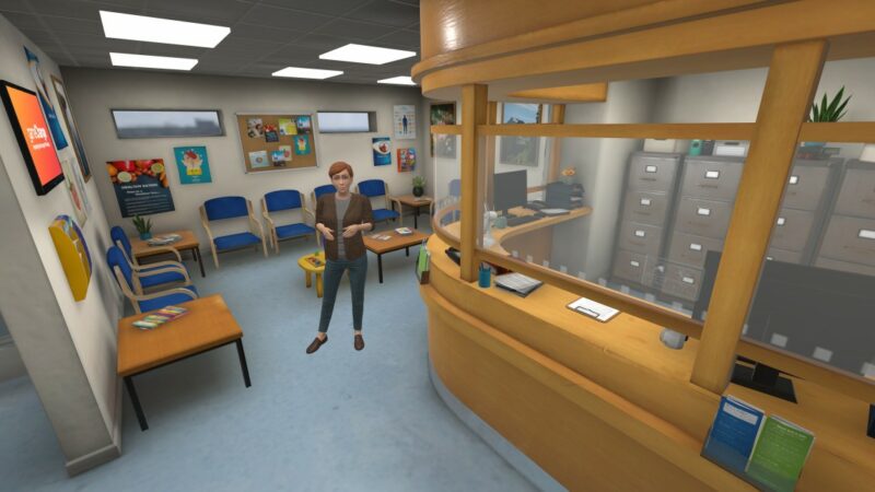 A virtual reality rendering of a doctor's waiting room