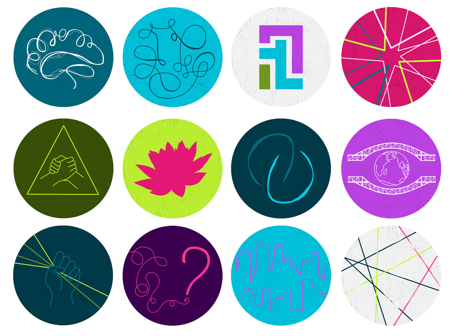 12 colourful icons created for McPin's 10 for 10 resources